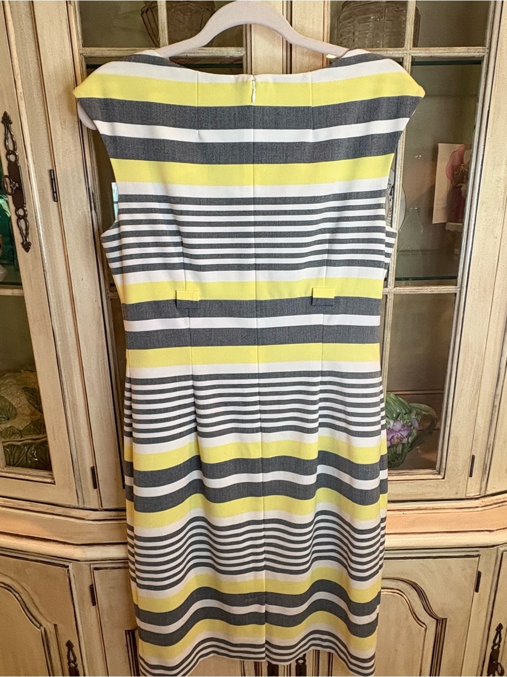 Calvin Klein Butter Yellow, White, and Gray Striped Sheath Dress - Picture 3 of 5